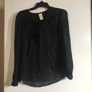 Black see through blouse with vertical stripes